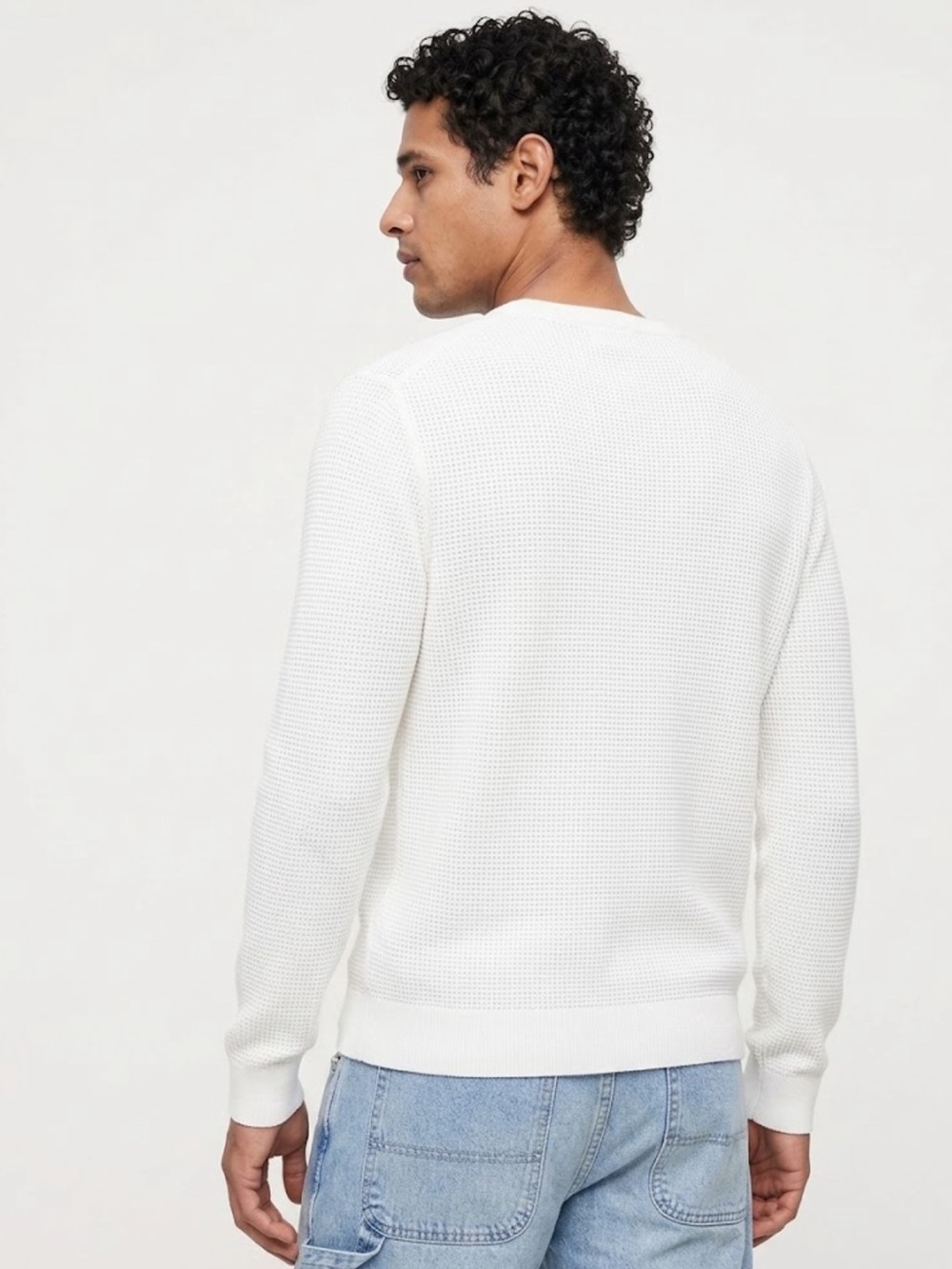 Banana Republic Men's White Textured Crewneck Sweater